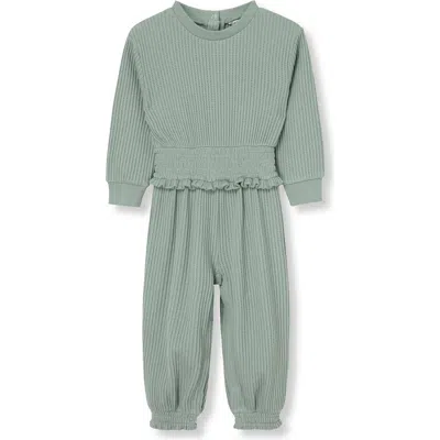 Habitual Babies'  Kids Smocked Hem Thermal Romper In Light Green