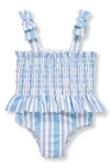 Habitual Babies'  Kids Stripe Smocked One-piece Swimsuit In Blue