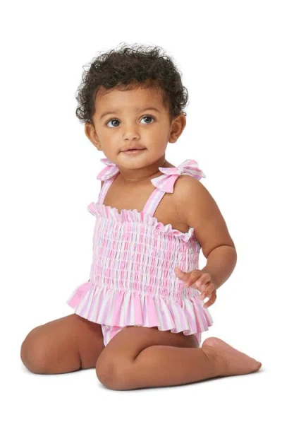 Habitual Babies'  Kids Stripe Smocked One-piece Swimsuit In Pink