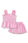 Habitual Kids Stripe Smocked Top & Skirt Set In Dark Pink