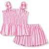Habitual Kids Stripe Smocked Top & Skirt Set In Pink