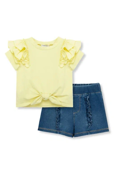 Habitual Kids' Tie Front Shirt & Shorts Set In Yellow
