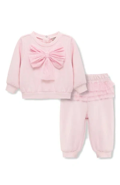 Habitual Babies'  Kids Tulle Bow Sweatshirt & Ruffle Sweatpants Set In Pink