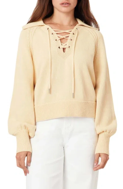 Habitual Lace-up Cotton Sweater In Yellow