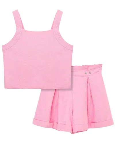 Habitual Kids' Linen-blend 2pc Set In Pink