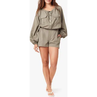 Habitual Long Sleeve Utility Romper In Green