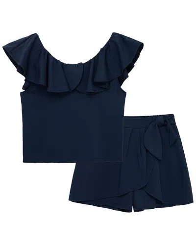 Habitual Kids' Mock Wrap Short Set In Black