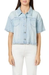 Habitual Oversize Short Sleeve Crop Denim Shirt In Glacier