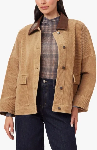 Habitual Oversized Croc Embossed Trim Corduroy Jacket In Fawn
