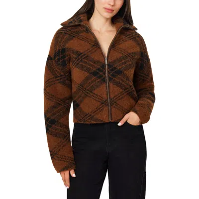 Habitual Plaid Zip Sweater Jacket In Brown