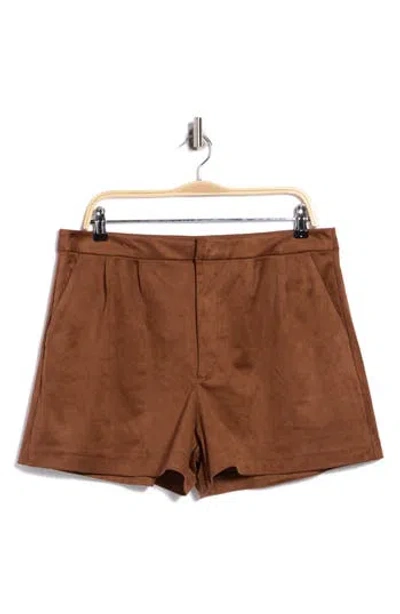 Habitual Pleated Faux Suede Shorts In Chestnut