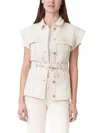 Habitual Pleated Pocket Denim Vest In Stone In Neutral