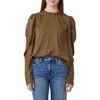 Habitual Puff Shoulder Drape Top In Moss