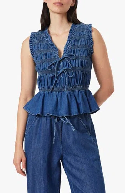 Habitual Ruffle Denim Tank Top In Blue