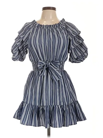 Pre-owned Habitual Short Sleeve Top Blue Ruffles Neckline Tops