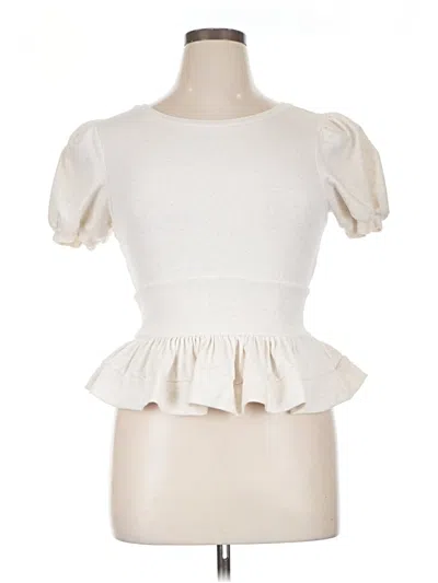 Pre-owned Habitual Short Sleeve Top Ivory Ruffles Neckline Tops In White