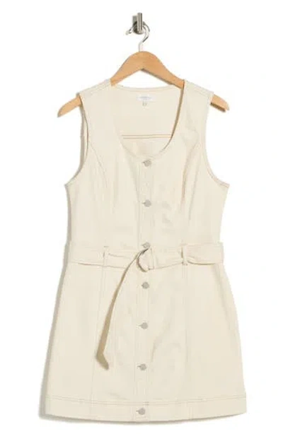 Habitual Sleeveless Belted Stretch Cotton Minidress In Neutral