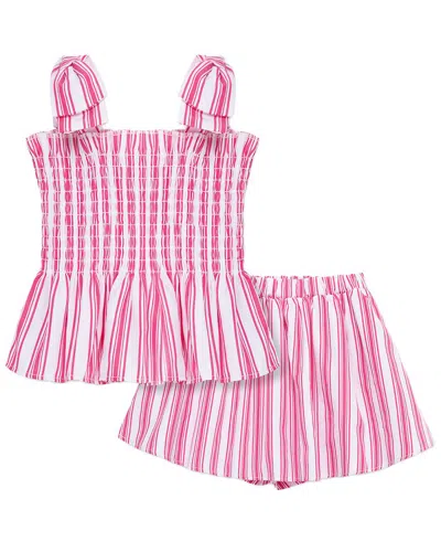 Habitual Kids' Smocked Top Short Set In Pink