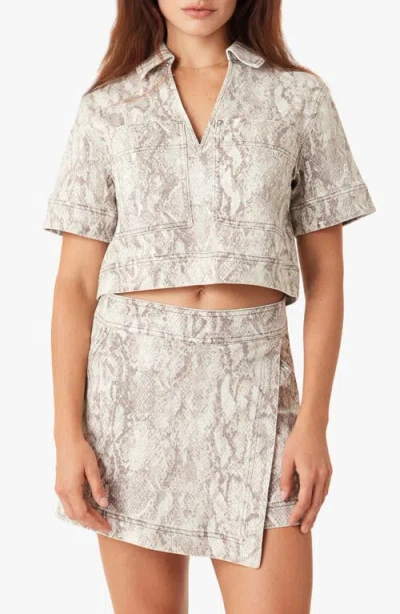 Habitual Snakeskin Print Denim Crop Top In Multi