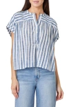 Habitual Stripe Popover Top In White Blue Stripe