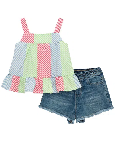 Habitual Kids' Stripe Top & Short Set In Green
