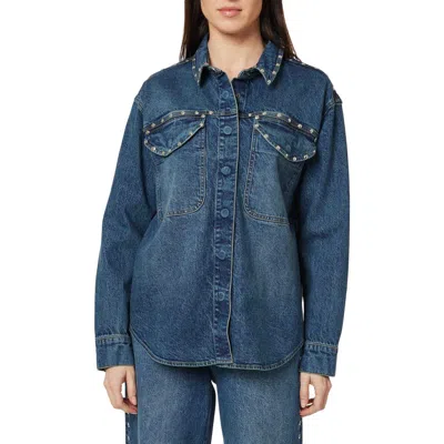 Habitual Stud Detail Denim Shirt Jacket In Blue