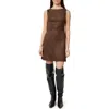 Habitual Suede Shift Dress In Brown