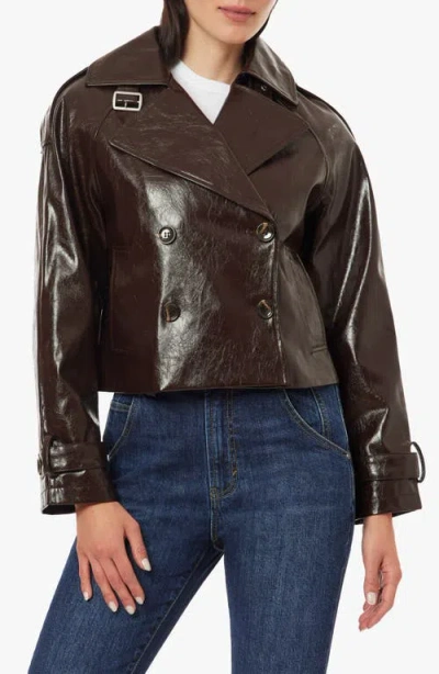 Habitual Textured Faux Leather Cropped Jacket In Brown