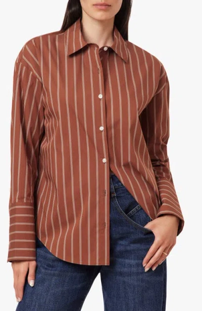 Habitual Tie Back Striped Poplin Shirt In Brown