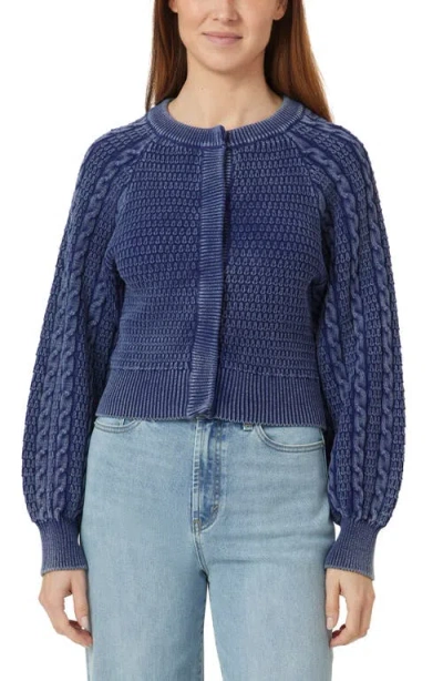 Habitual Washed Cotton Blend Cable Cardigan In Blue