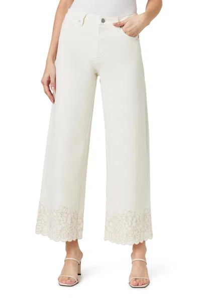 Habitual Wide Leg Embroidered Crop Jeans In Eggshell In White