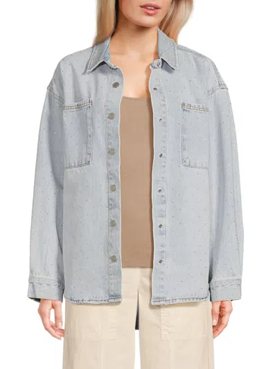 Habitual Women's Embellished Denim Shirt Jacket In Mist Blue