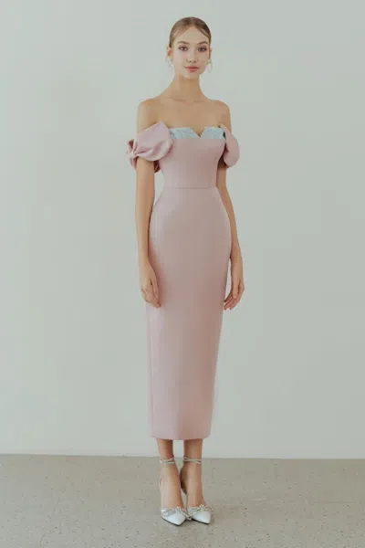 Hacchic Bow-sleeve Midi Dress In Pink