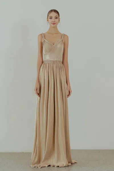 Hacchic Braided Strap Pleated Gown In Neutral