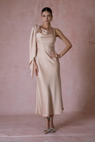 Hacchic Cape Sleeved Midi Dress In Neutral
