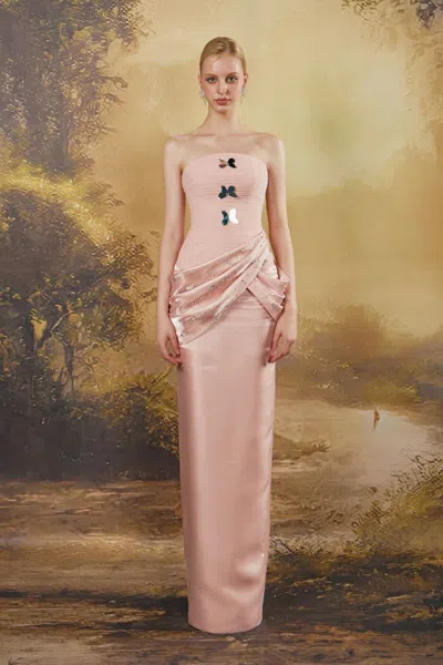 Hacchic Draped Column Gown In Pink