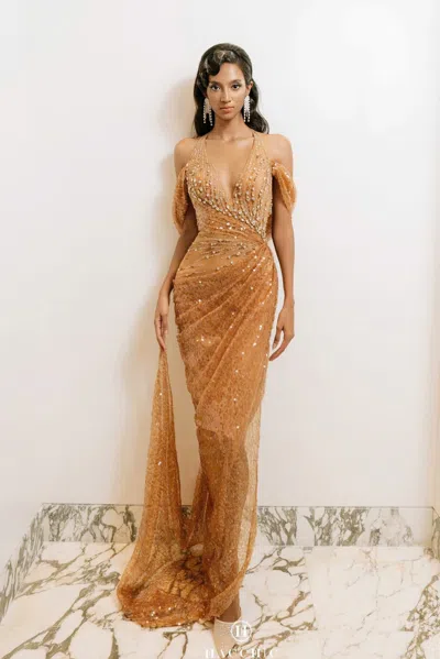 Hacchic Draped Halter Neck Gown In Pink