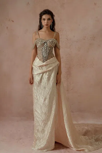 Hacchic Embellished Bodice Column Gown In Gold