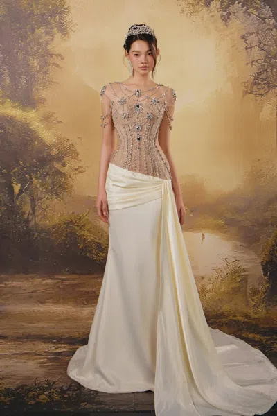 Hacchic Embellished-illusion Gown In Neutral