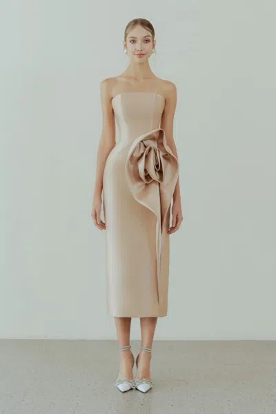 Hacchic Floral-accent Midi Dress In Brown