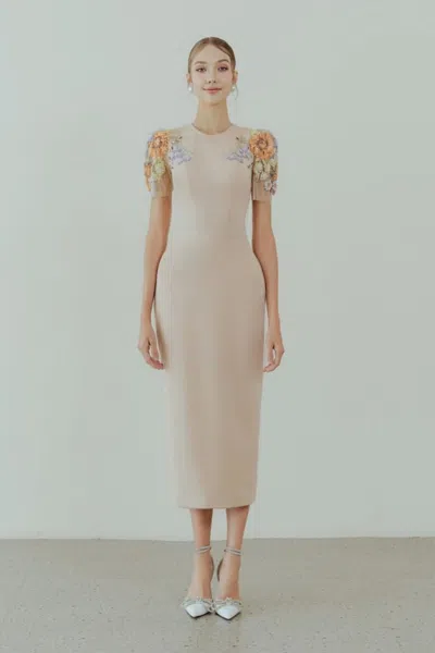 Hacchic Floral Sleeved Midi Dress In Pink