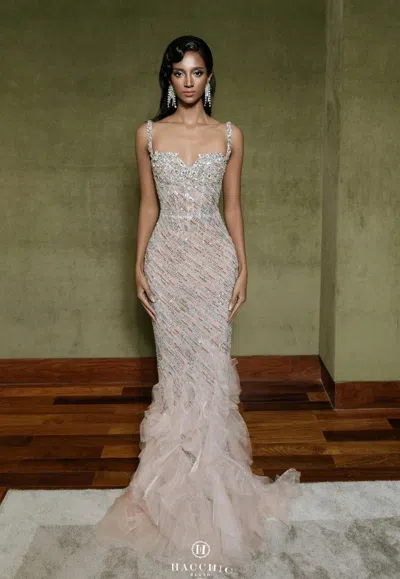 Hacchic Fully Embellished Mermaid Gown In Pink