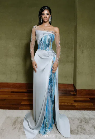 Hacchic Long Sleeved Illusion Gown In Blue