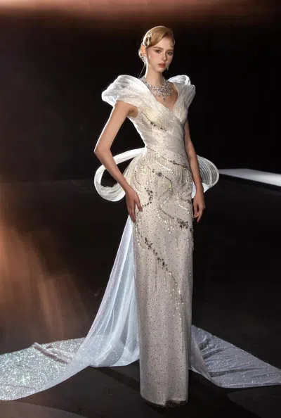 Hacchic Sculpted Column Gown In White