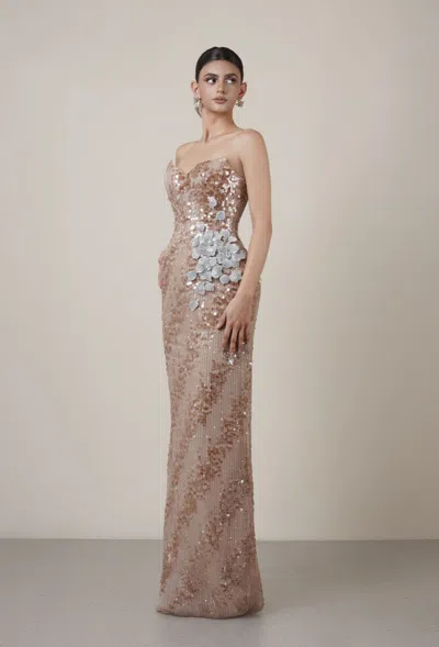 Hacchic Sequin 3d Flower Gown
