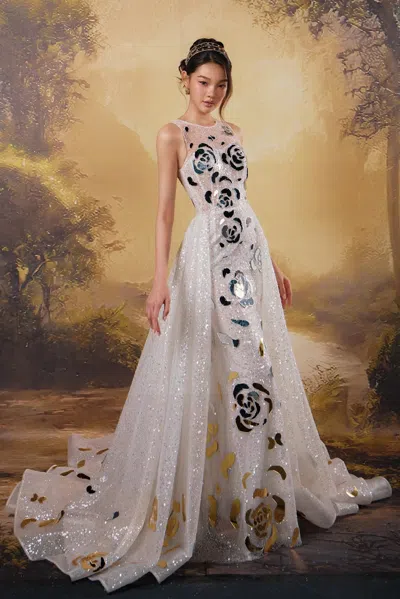 Hacchic Shimmering Sequin Gown In White