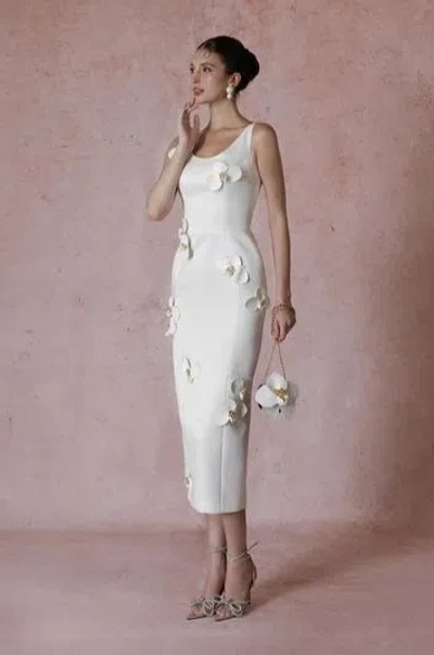 Hacchic Sleeveless-floral Midi Dress In White