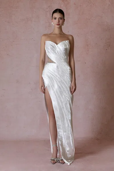 Hacchic Strapless High-slit Gown In White