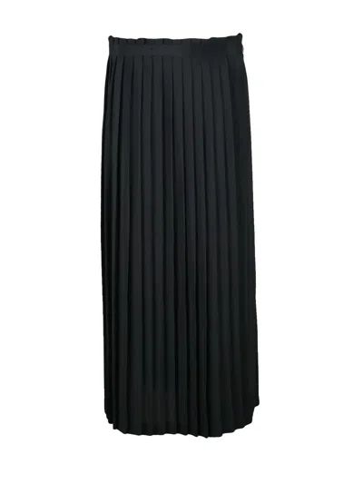 Hache Black Pleated Silk-blend Maxi Skirt