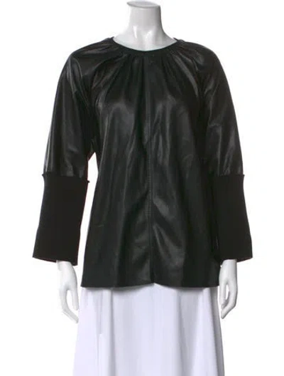 Pre-owned Hache Crew Neck Three-quarter Sleeve Top In Black